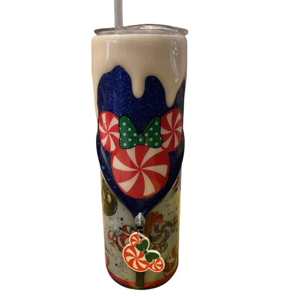 Disney Inspired Custom Mickey Christmas Holiday Snow Lights Candy Tumbler